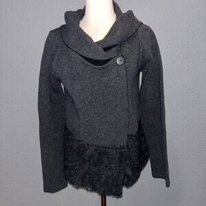 MARYLINE COWL NECK LACE BOTTOM MADE IN ITALY WOOL BLEND WRAP SWEATER  EUC Small